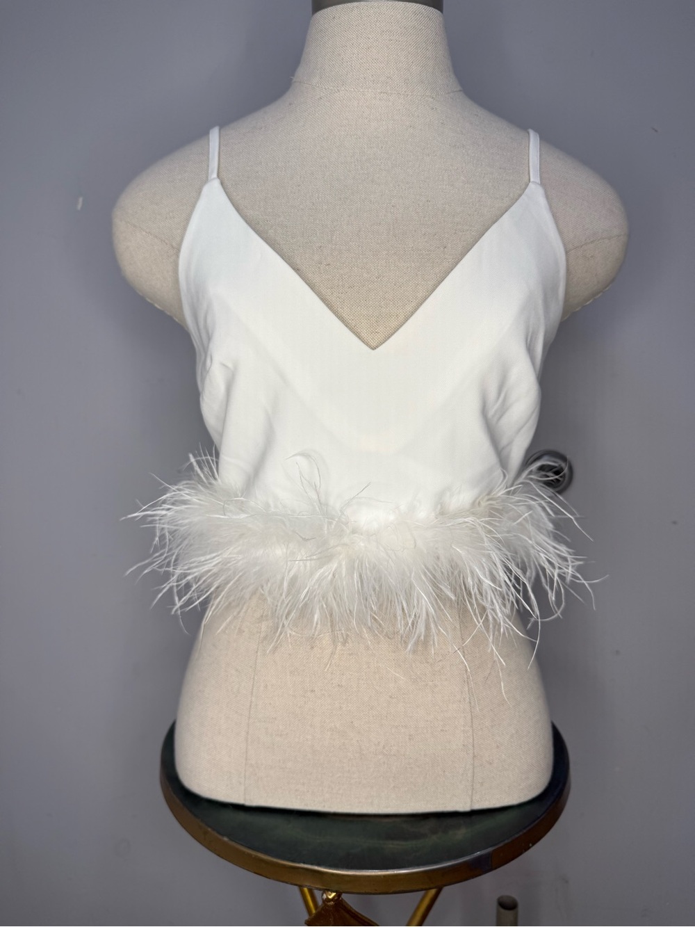 Nasty Gal White Feather-Trim V-Neck Camisole - Picture 3 of 6